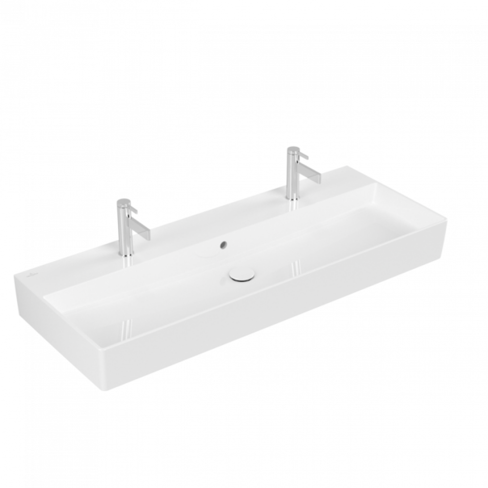 Раковина, Villeroy&Boch, Memento 2.0, шгв 1200*470*150, отверстия для смесителя-2, CeramicPlus, цвет-альпийский белый