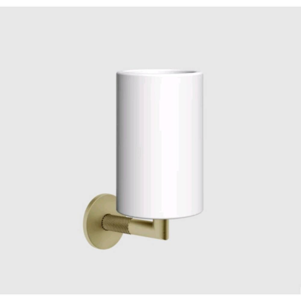Стакан, Gessi, Anello, шгв 75*107*171, цвет стакана-белый, цвет держателя -Brushed Brass PVD