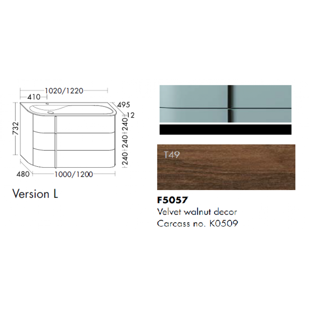 Тумба под раковину, Burg, Lavo 2.0, шгв 1020*495*732, левосторонняя, количество раковин в комплекте-1, вырез под смеситель-1, цвет-Velvet walnut decor
