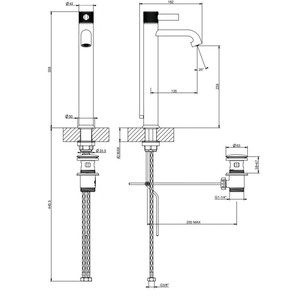 Смеситель для раковины, Gessi, Inciso, цвет-черный матовый