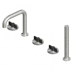 Смеситель для ванны и душа, Quadro design, Valvola01, цвет-сталь брашированная/золото черное