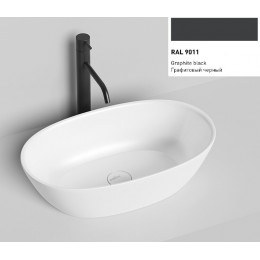 Раковина, Salini, Sofia, шгв 555*330*150, отверстия для смесителя-отсутствуют, цвет-RAL9011 матовый снаружи/белый матовый внутри