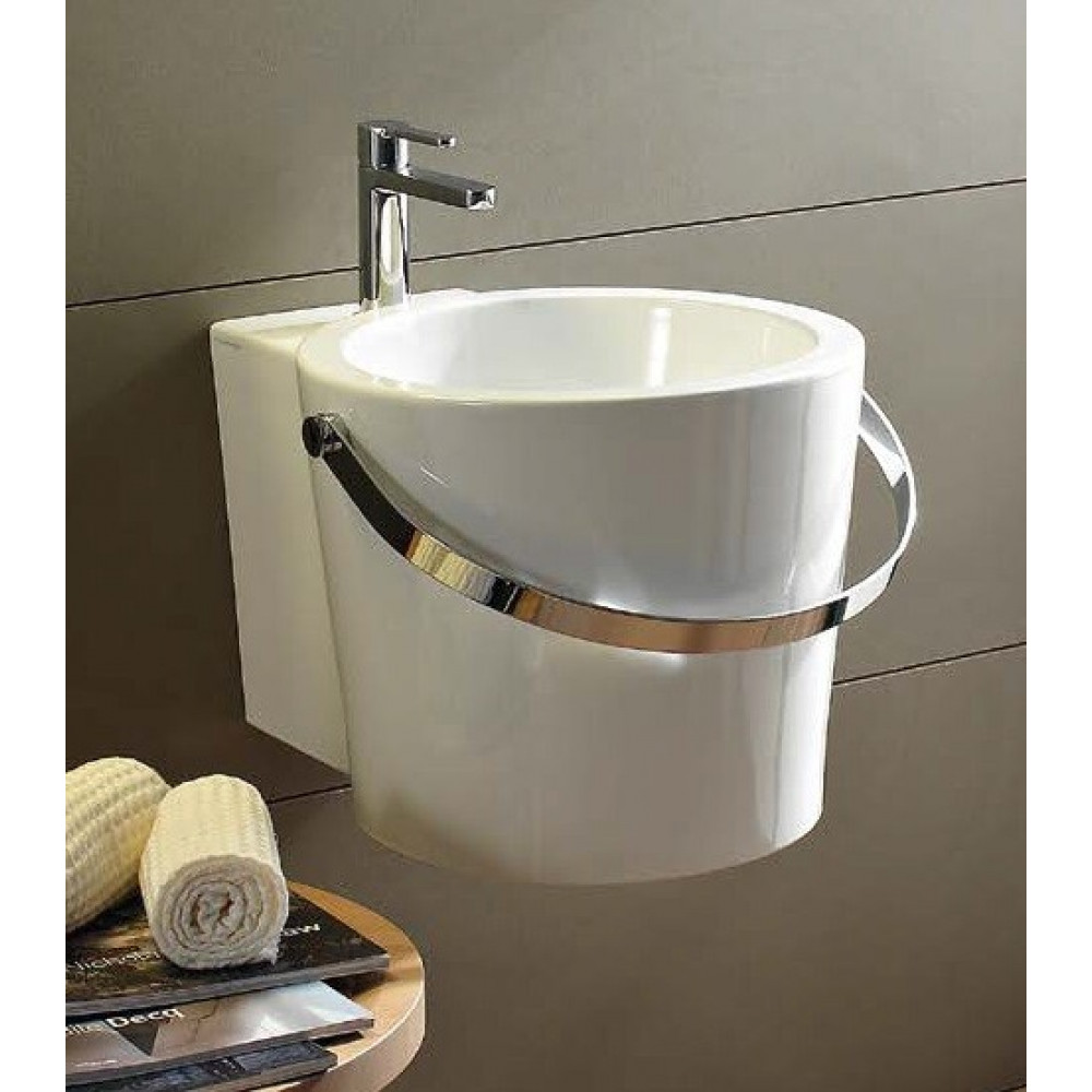 Раковина, Scarabeo, Bucket, шгв 405*540*350, отверстия для смесителя-1, цвет-белый глянцевый/хром