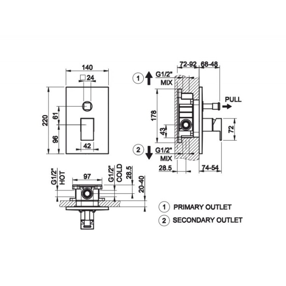 Смеситель для душа, Gessi, Rettangolo shower, цвет-Copper Brushed PVD