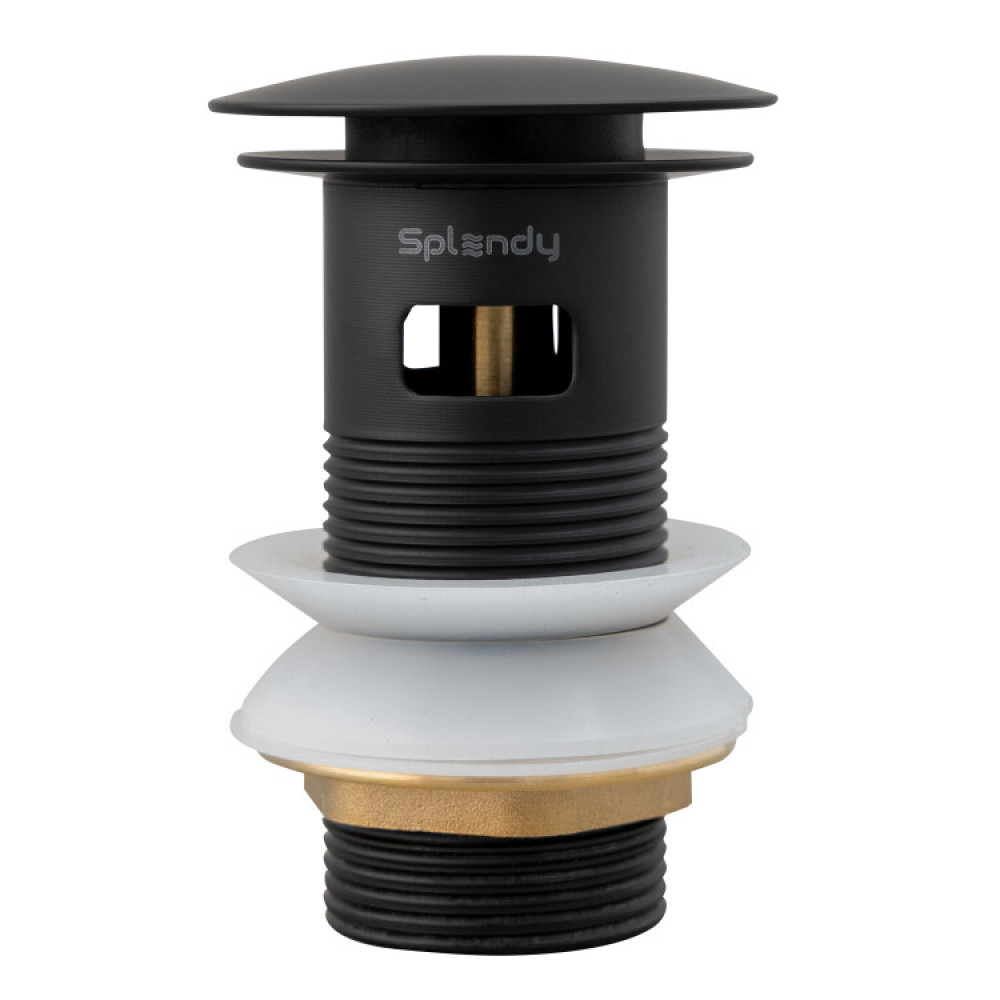 Донный клапан, Splendy, для раковин, с переливом, 1 1/4", цвет-черный матовый