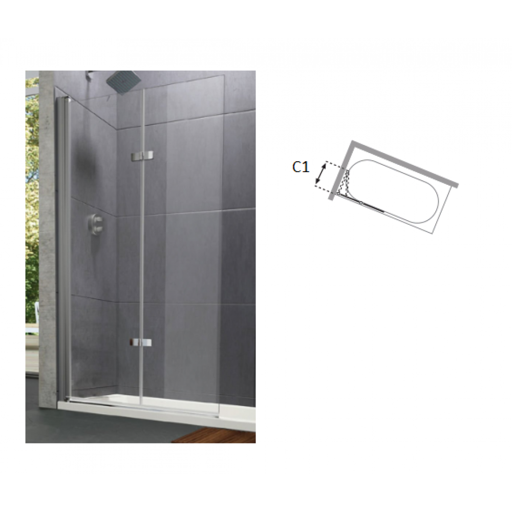 Душевая перегородка, Huppe, Design Pure, шв 1040*1600, блестящее серебро, цвет стекла-прозрачный