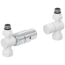 Терморегулятор, Сунержа, автоматический, G 1/2" НР х G 3/4" НГ, набор, прямой, цвет-белый матовый/хром