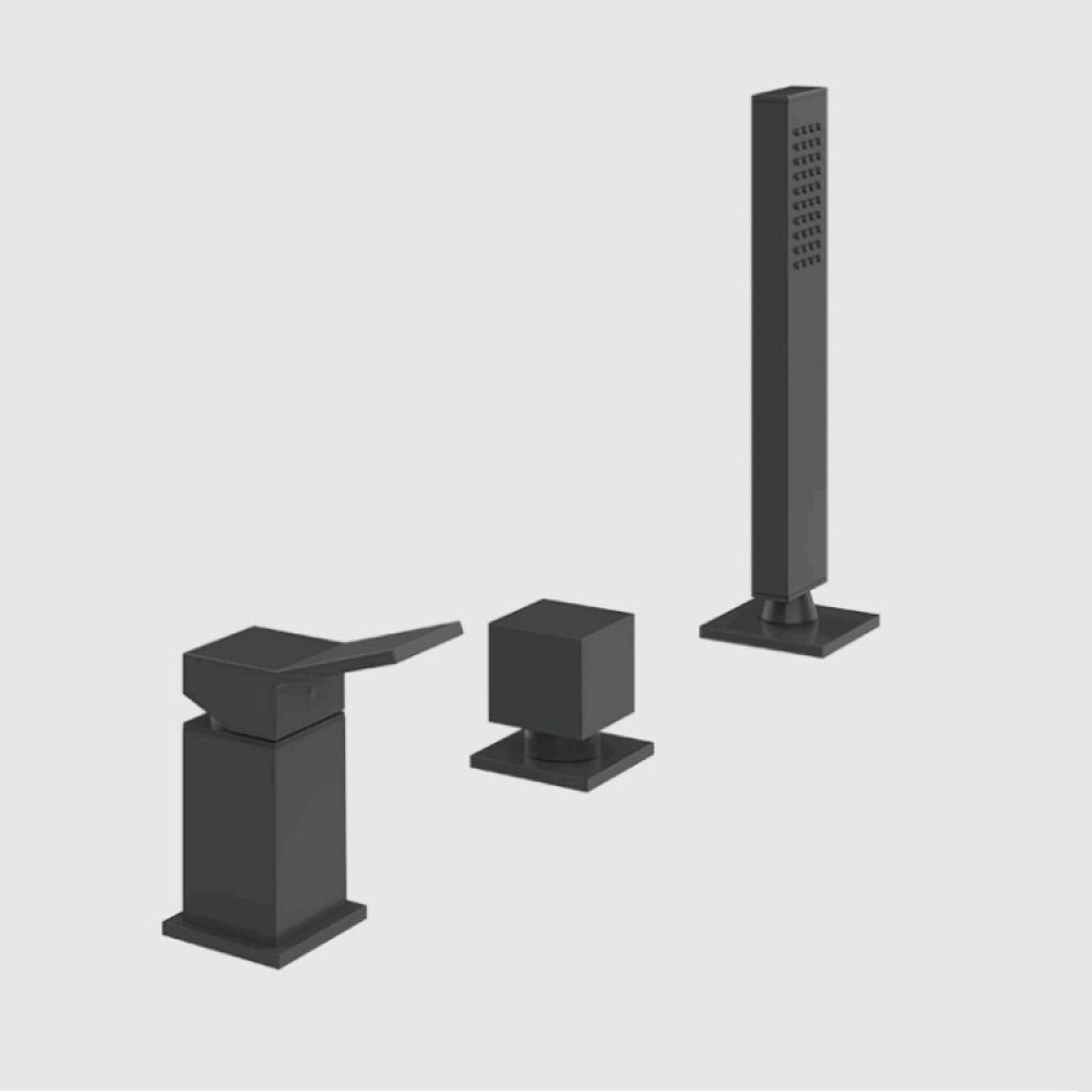 Смеситель для ванны и душа, Gessi, Rettangolo K, на 2 потребителя, цвет-чёрный матовый