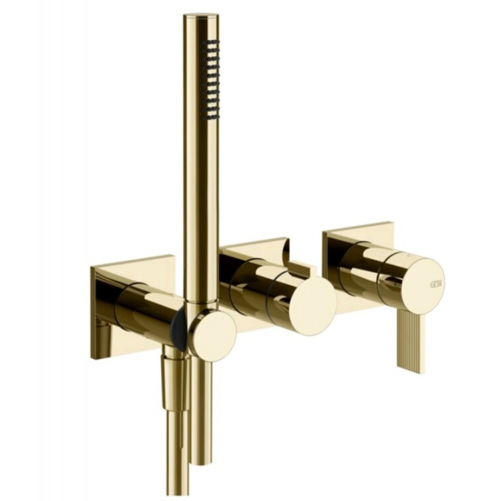 Смеситель для душа, Gessi, Inverco Rigato, на 2 потребителя, цвет-Brass PVD