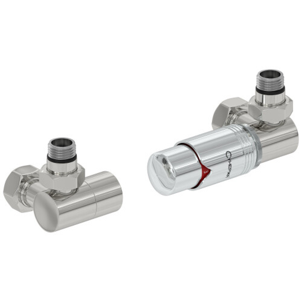 Автоматический терморегулятор, Сунержа, 3D, G 1/2" НР х G 3/4" НГ, набор, правый, цвет-сталь без покрытия/хром