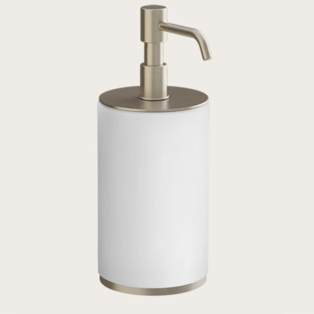 Дозатор для жидкого мыла, Gessi, Origini, шгв 75*97*199, цвет дозатора-Finox Brushed Nickel/белый