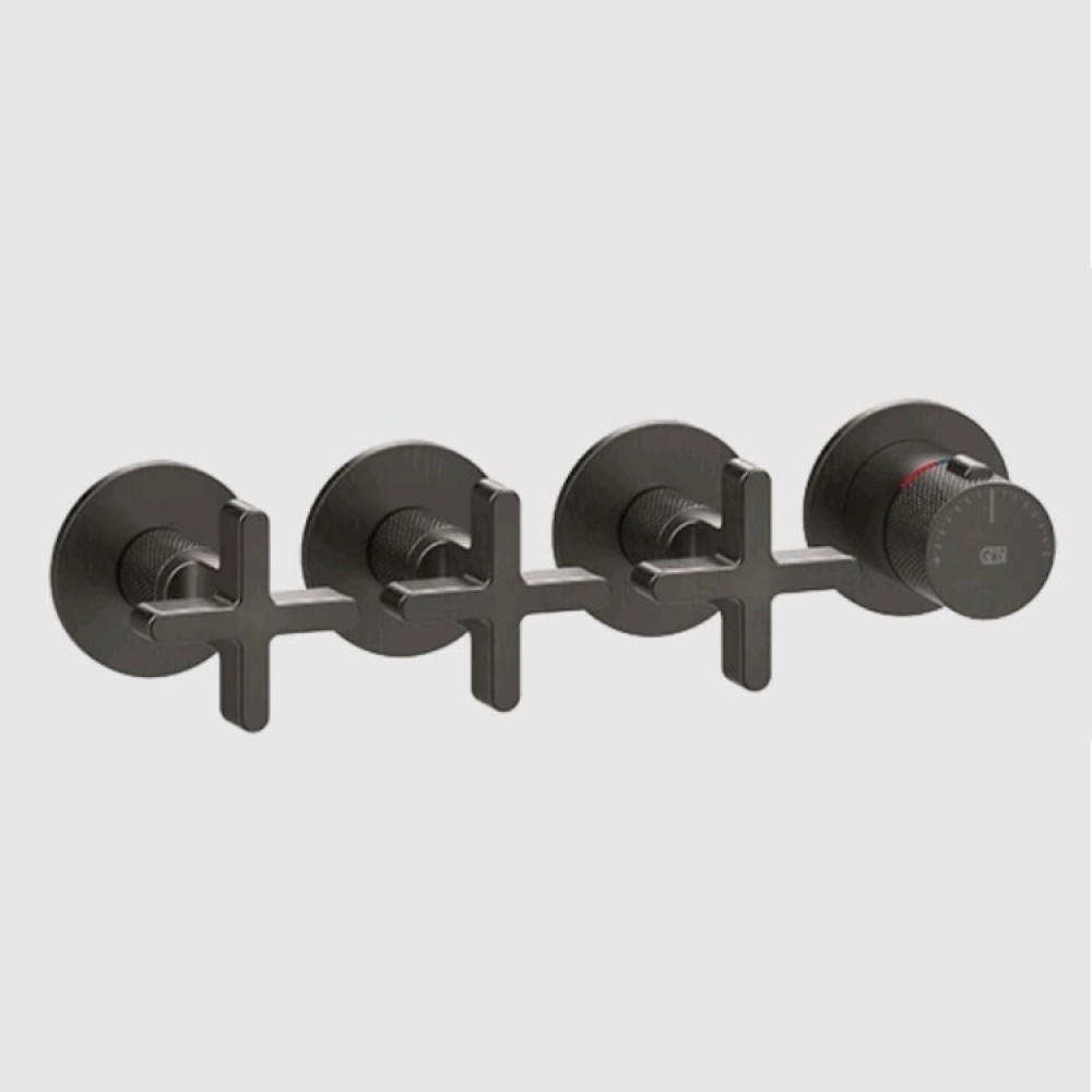 Смеситель для душа, Gessi, Inciso Bath&Shower, на 3 потребителя, цвет-Black Metal Brushed PVD