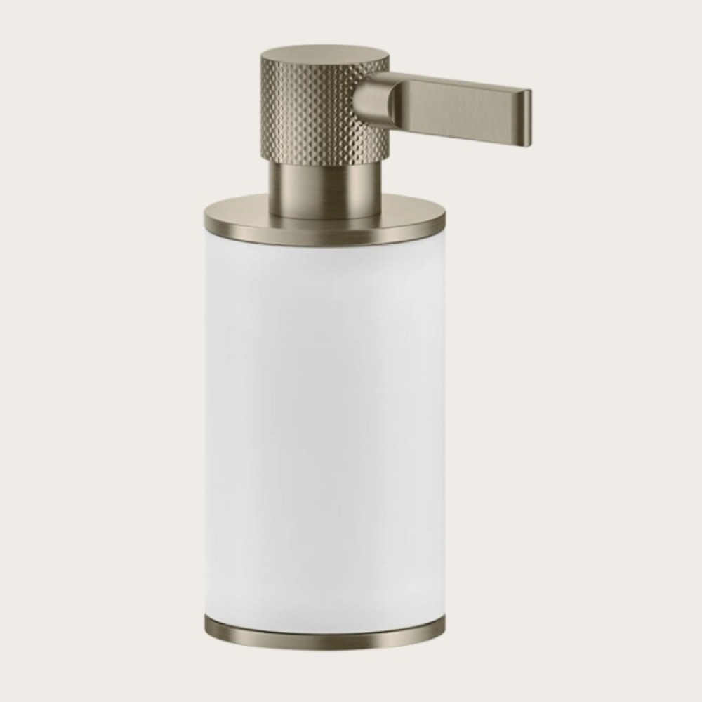 Дозатор для жидкого мыла, Gessi, Inciso, шгв 75*118*191, цвет дозатора-Finox Brushed Nickel/белый