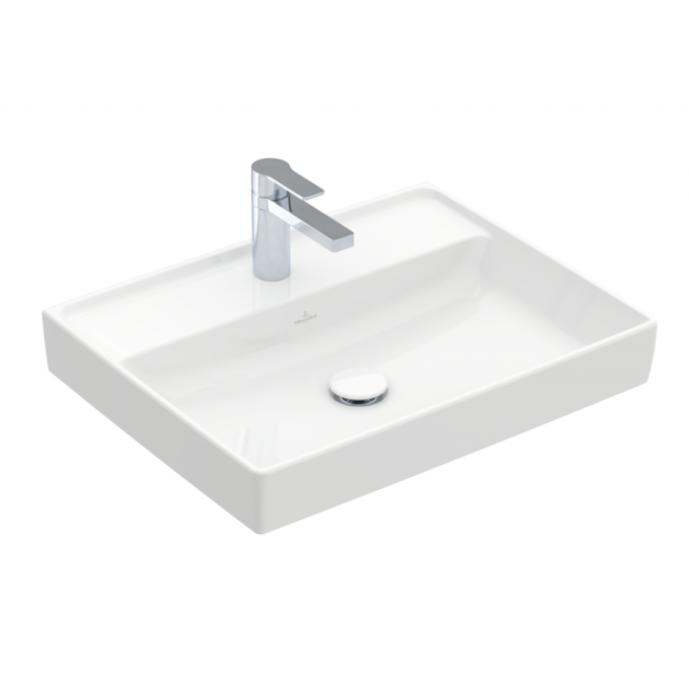 Раковина, Villeroy&Boch, Collaro, шгв 600*470*160, отверстия для смесителя-1 сквозное, 2 промаркированных, цвет-альпийский белый