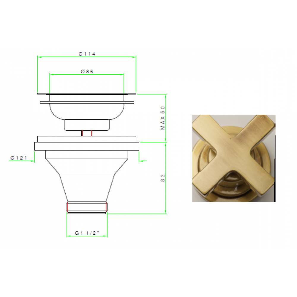 Донный клапан, Nicolazzi, Ricambi, для раковин, 1 1/2", цвет-Bronze Plated