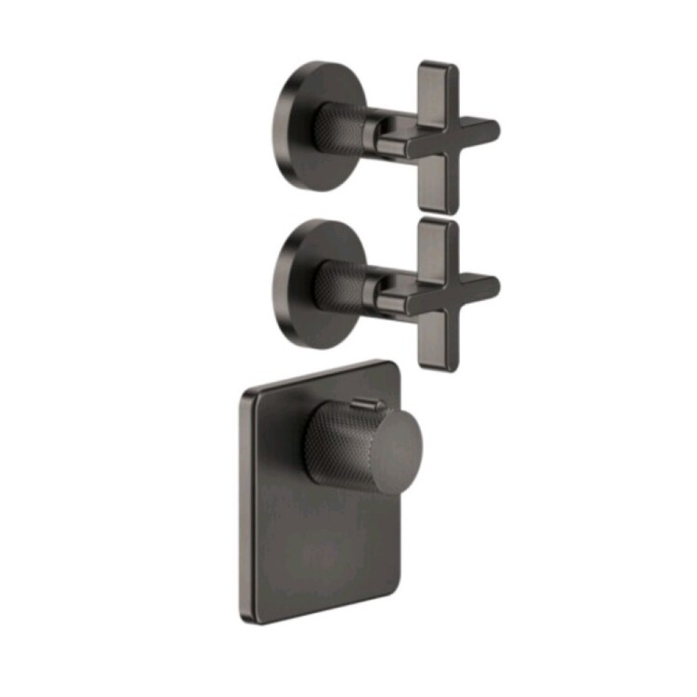 Смеситель для душа, Gessi, Inciso Bath&Shower, на 2 потребителя, цвет-Black Metal Brushed PVD