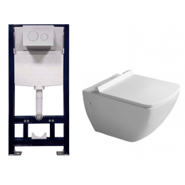 Комплект, Splendy, Isvea Purita/Stable, унитаз подвесной, шгв 345*550*400 + сиденье + инсталляция + клавиша, цвет унитаза-белый, цвет клавиши-хром