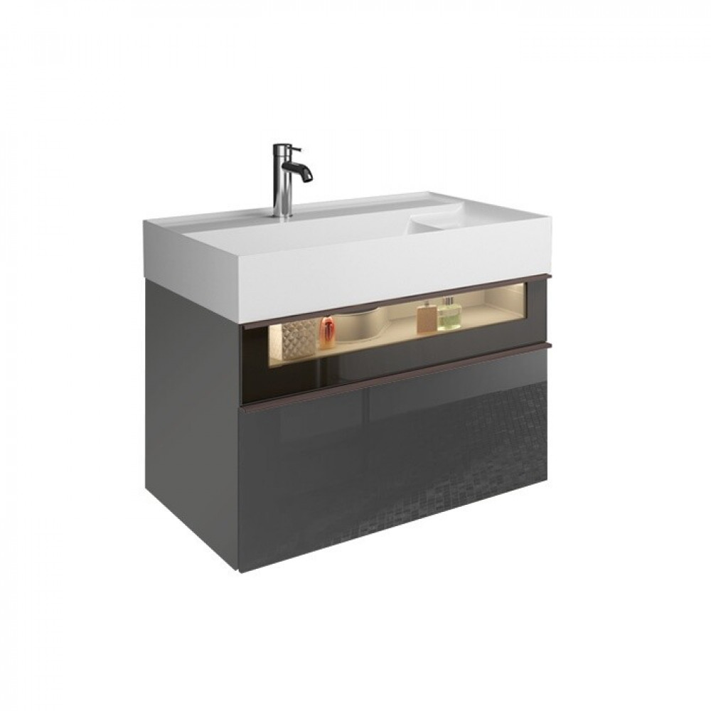 Тумба под раковину, Burg, Yumo, шгв 815*470*610, раковина-в комплекте, цвет-Grey high gloss