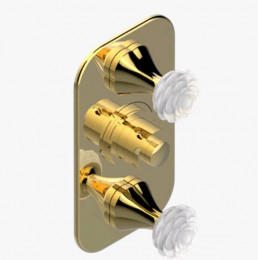 Смеситель для душа, THG, Camélia Clear crystal, ручки-цветок камелии в белом цвете, цвет-золотистый PVD