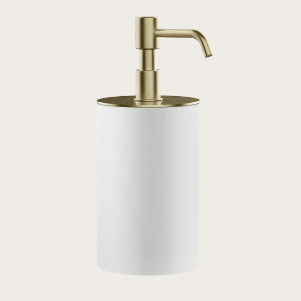 Дозатор для жидкого мыла, Gessi, Rilievo, шгв 75*97*194, цвет дозатора-Brushed Brass PVD/белый