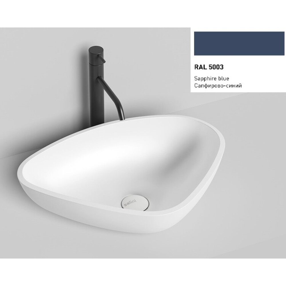 Раковина, Salini, Gloria, шгв 560*390*165, отверстия для смесителя-отсутствуют, цвет-RAL5003 матовый