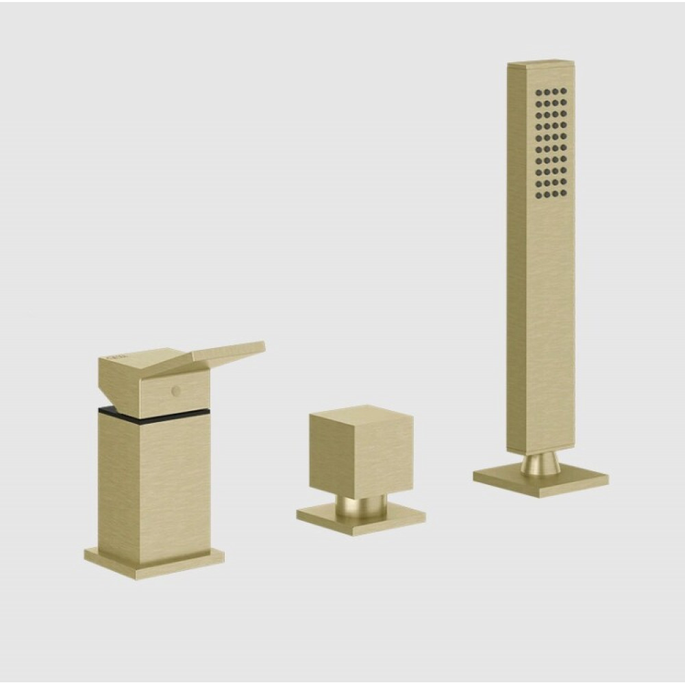 Смеситель для ванны и душа, Gessi, Rettangolo K, на 2 потребителя, цвет-Brushed Brass PVD