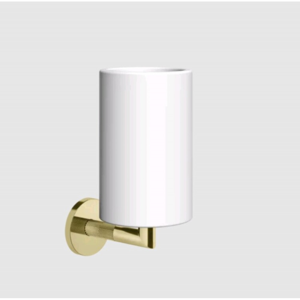 Стакан, Gessi, Anello, шгв 75*107*171, цвет стакана- белый, цвет держателя -Brass PVD