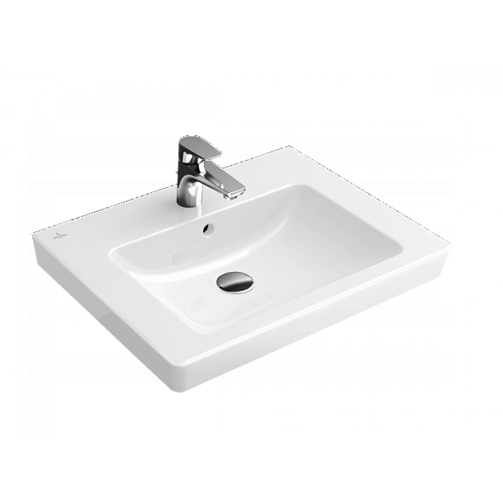 Раковина, Villeroy&Boch, Subway 2.0, шг 600*470, отверстия для смесителя-1 сквозное, 2 промаркированных, CeramicPlus, цвет-альпийский белый