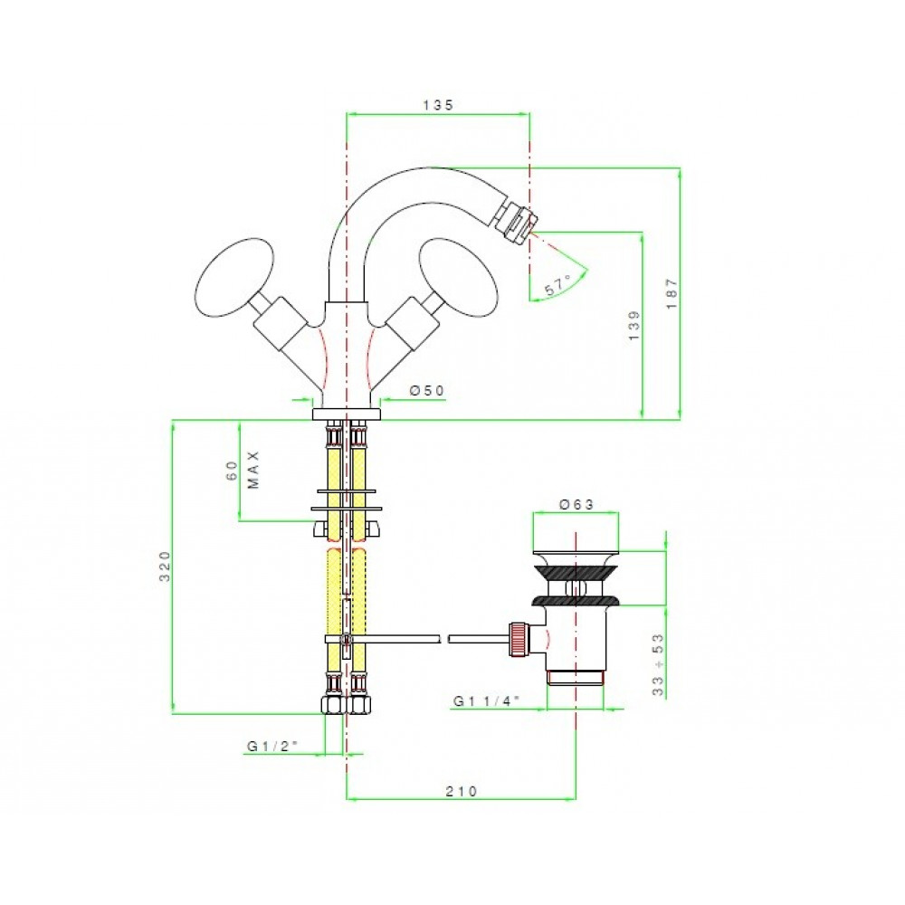 Смеситель для биде, Nicolazzi, Cristallo Di Rocca, цвет-хром/горный хрусталь (Cristallo di Rocca)