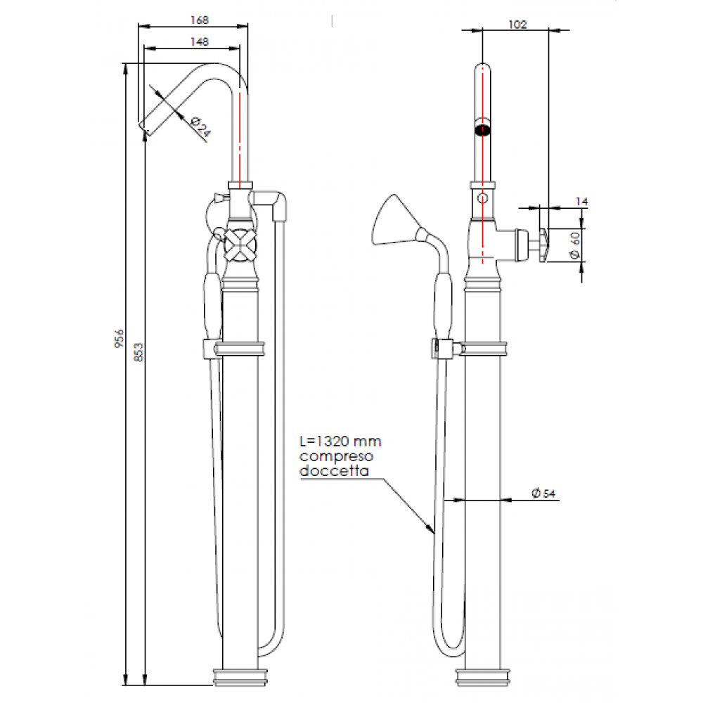 Смеситель для ванны и душа, Nicolazzi, Freestanding, цвет-латунь брашированная