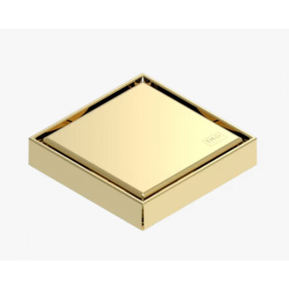 Трап, THG, с боковым выпуском, DN-50, дизайн-сплошная без перфорации, цвет решетки-золото матовое