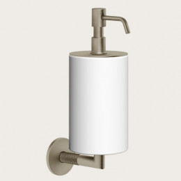 Дозатор для жидкого мыла, Gessi, Anello, шгв 75*128*243, цвет дозатора-Finox Brushed Nickel/белый