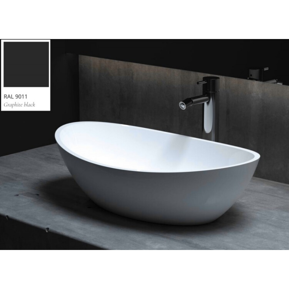 Раковина, Salini, Noemi, шгв 555*340*150, отверстия для смесителя-отсутствуют, цвет-RAL9011 матовый снаружи/белый матовый внутри