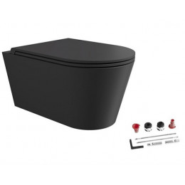 Унитаз, Alice, Hide, подвесной, шгв 370*570*345, Aliglaze+, с сиденьем, с набором для крепления, цвет-черный матовый