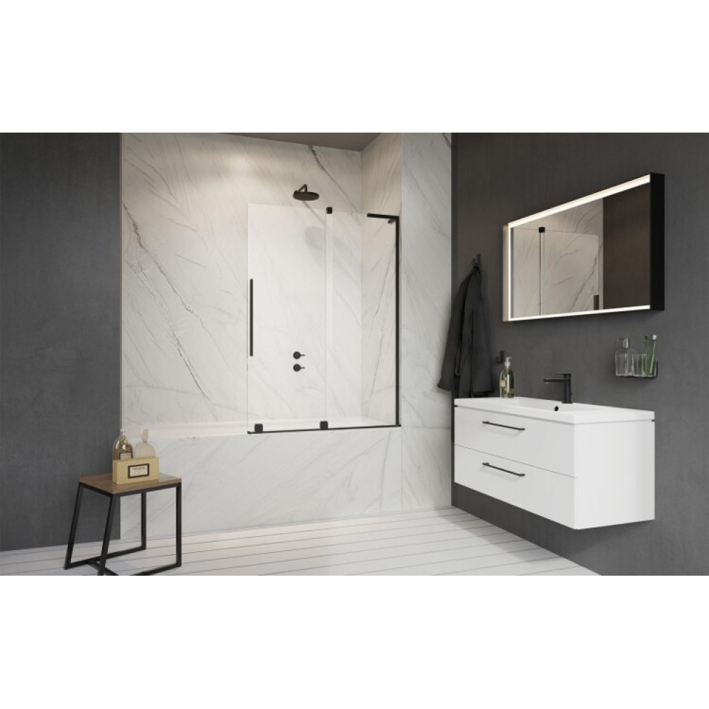 Шторка на ванну, Radaway, Furo SL PND II, шв 538*1500, петли-справа, цвет фурнитуры-черный, цвет стекла-прозрачный, Easy Clean