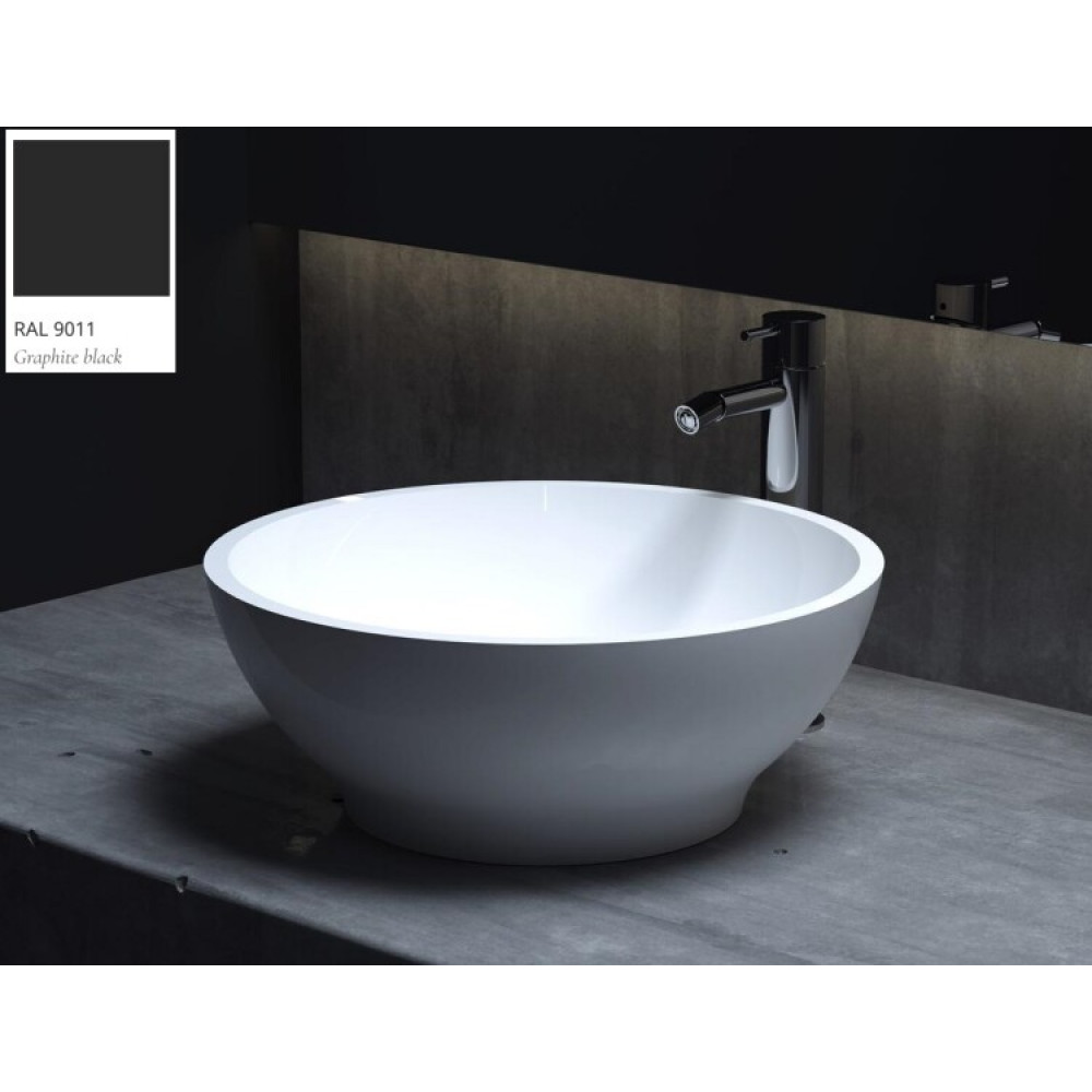 Раковина, Salini, Gloria, шгв 415*415*150, отверстия для смесителя-отсутствуют, цвет внутри и снаружи-RAL9011 матовый