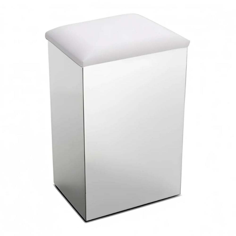 Пуф-корзина, 3SC, Pouff, для белья, шгв 300*300*490, цвет-нержавеющая полированная сталь/белая кожа