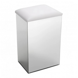 Пуф-корзина, 3SC, Pouff, для белья, шгв 300*300*490, цвет-нержавеющая полированная сталь/белая кожа