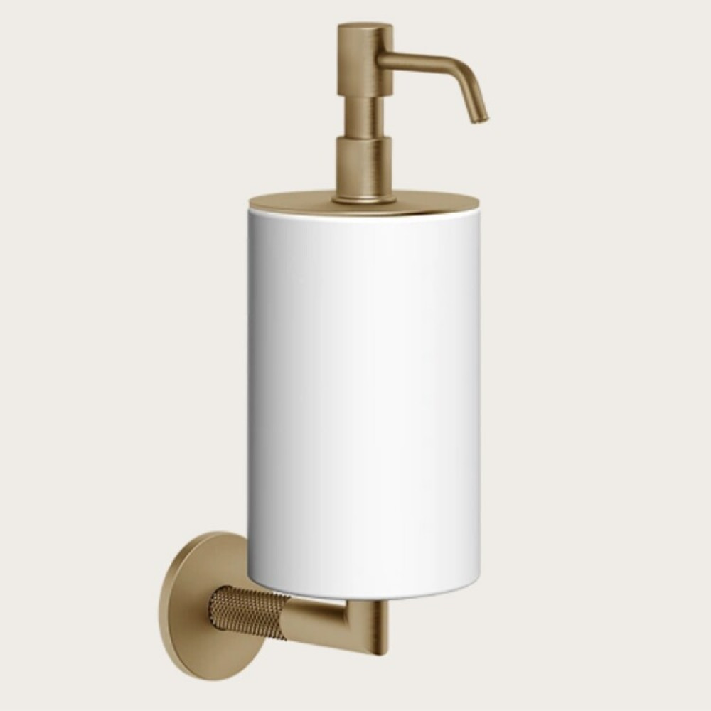Дозатор для жидкого мыла, Gessi, Anello, шгв 75*128*243, цвет дозатора-Warm Bronze Br. PVD/белый