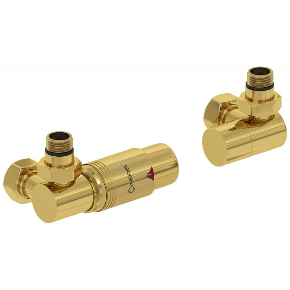 Автоматический терморегулятор, Сунержа, 3D, G 1/2" НР х G 3/4" НГ, набор, левый, цвет-золото/золото