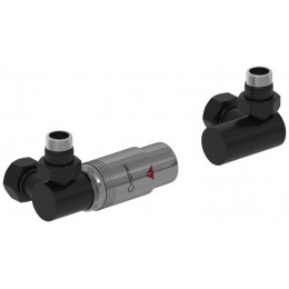 Автоматический терморегулятор, Сунержа, 3D, G 1/2" НР х G 3/4" НГ, набор, левый, цвет-черный матовый/черный хром