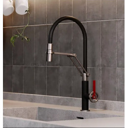 Смеситель для кухни, Gessi, Officine V, цвет-Finox Brushed Nickel/Matte Black