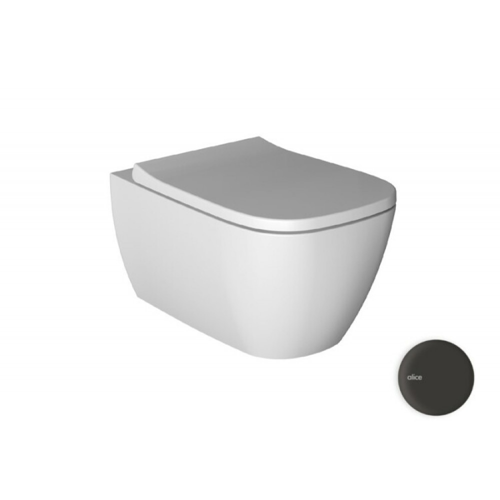 Унитаз, Alice, Wunder, подвесной, шгв 360*530*345, Aliglaze+, цвет-чёрный матовый