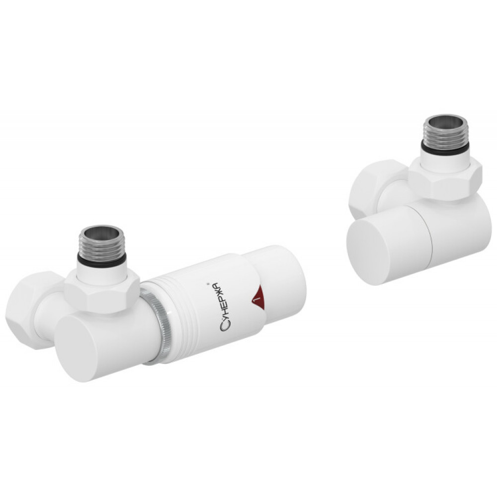 Автоматический терморегулятор, Сунержа, 3D, G 1/2" НР х G 3/4" НГ, набор, левый, цвет-матовый белый/белый