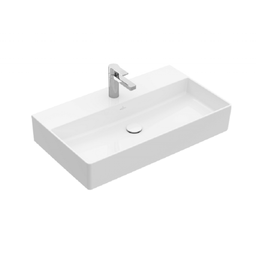 Раковина, Villeroy&Boch, Memento 2.0, шгв 800*470*135, отверстия для смесителя-1 сквозное, 2 промаркированных, цвет-альпийский белый