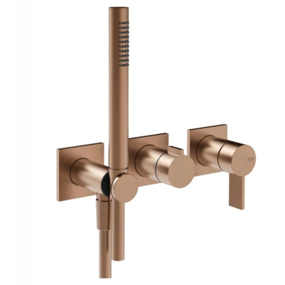 Смеситель для душа, Gessi, Inverco Rigato, на 2 потребителя, цвет-Copper Brushed PVD