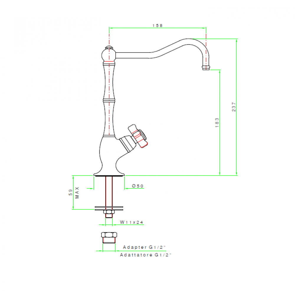Кран для фильтра, Nicolazzi, Mini El Capitan, цвет-Brushed Chrome