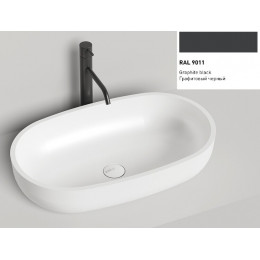 Раковина, Salini, Gloria, шгв 640*385*145, отверстия для смесителя-отсутствуют, цвет-RAL9011 матовый снаружи/белый матовый внутри