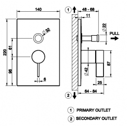 Смеситель для душа, Gessi, Inverso Rigato, на 2 потребителя, с переключателем ванна/душ, цвет-Copper Brushed PVD