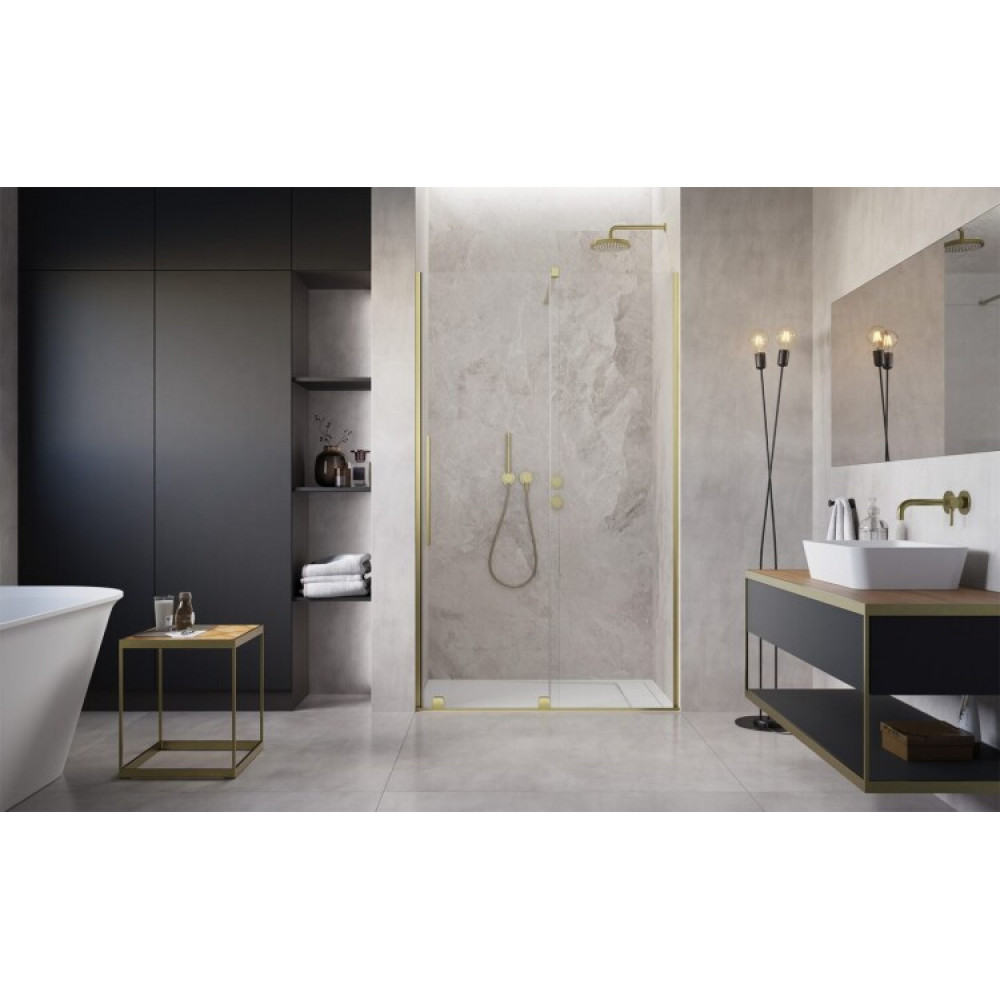 Дверь, Radaway, Furo DWJ, шв 822*2000, петли-справа, brushed gold, цвет стекла-прозрачный, Easy Clean